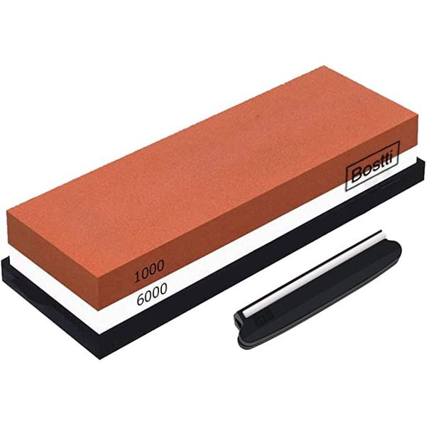 Bostti Whetstone #1000/#6000 Sharpening Stone, Double-sided, Knife Sharpener (with Anti-Slip Plate) Household Whetstone/Finishing Whetstone - Whetstone with Cover (Japanese Instruction Manual Included)