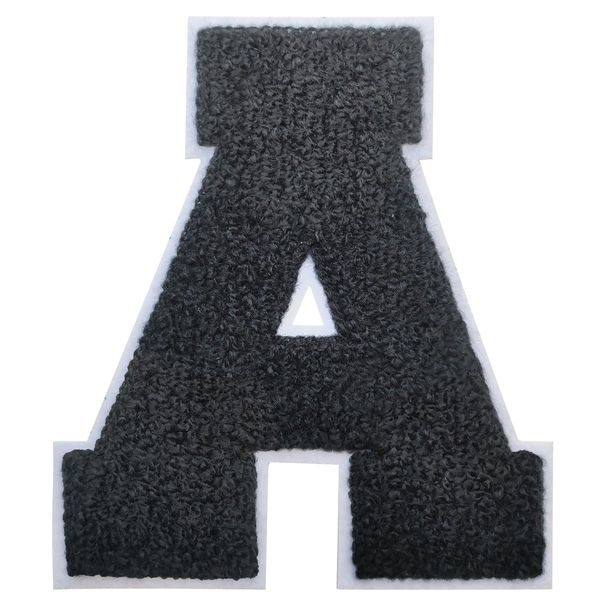 Iron on Letter Patch 3Pcs Varsity Letter Patches 4.5 inch Chenille Letter Patches for Clothing Backpacks Large Iron on Letter Patches for Team Costume Decoration Black A