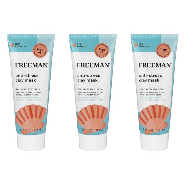 Freeman Anti-Stress Dead Sea Minerals Lavender Clay Facial Mask 3oz -3 Pack