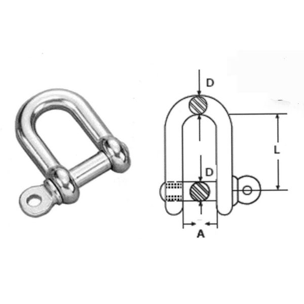 8mm STAINLESS STEEL 316 (A4) D shackle Pack Size : 1