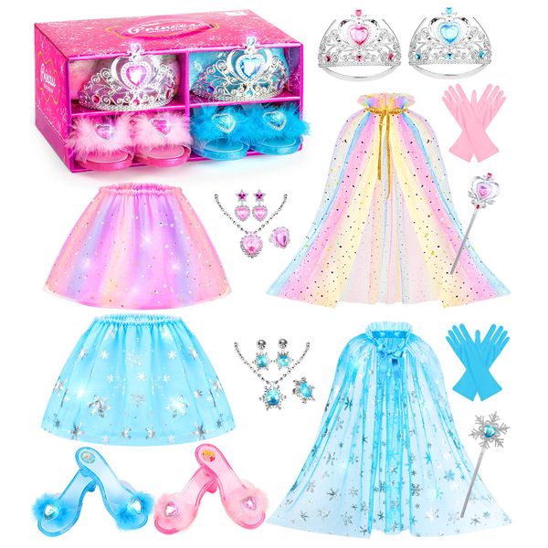 DISHIO Princess Dress Up Shoes & Jewelry Boutique Girls Dress Up Shoes for Pretend Play Clothes Accessories with Unicorn Peach Ice Theme Costumes for Toddler Little Girls Age 3 4 5 6 Birthday Gifts