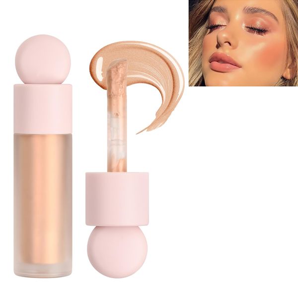 Nivofu Face Liquid Highlighter Makeup, Face Highlighter Bronzer Makeup Stick, Highlighter mit Gesichtspinsel, Natural Glossy Finish, Liquid highlighter mit schimmerndem Finish, Langanhaltender (2#)