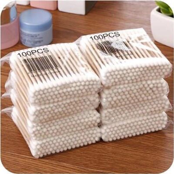 500pcs Double Head Wood Cotton Swab Nose Ears Cleaning Women Makeup Tools Sticks