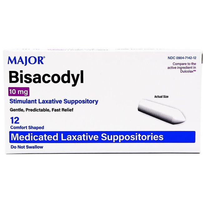 Major Bisacodyl Stimulant Laxative 10 mg - 12 Medicated Suppositories (Dulcolax)