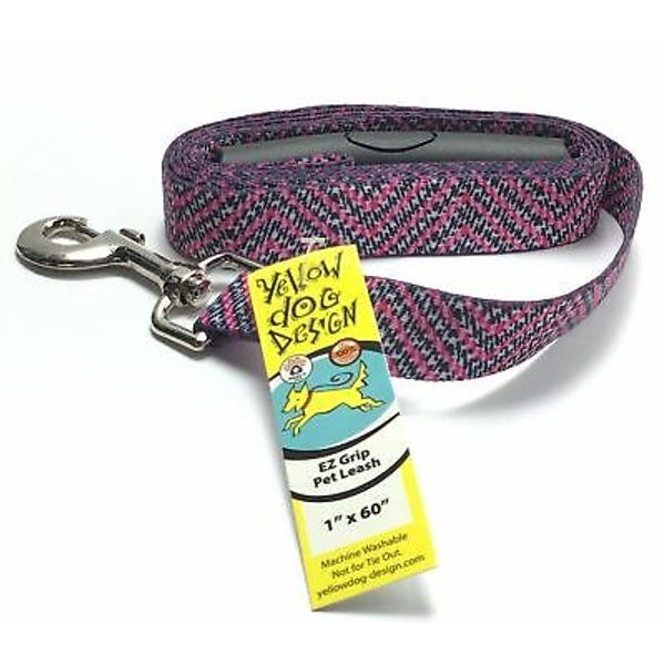 Yellow Dog Design / EZ Grip Pet Leash / Pink Gray Chevron / 1" Wide / 60" Long