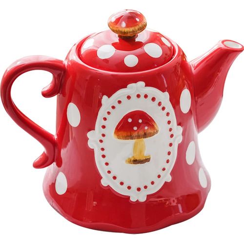 WAYUTO Ceramic Teapot Mushroom Pattern Water Kettle Decorative Porcelain Tea Kettle Rustic Water Kettle Milk Container with Handle for Home Kitchen Mushroom Kettle