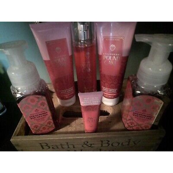 Lot of SIX Bath & Body Works STRAWBERRY POUND CAKE Mixed Lot FULL SIZED ITEMS