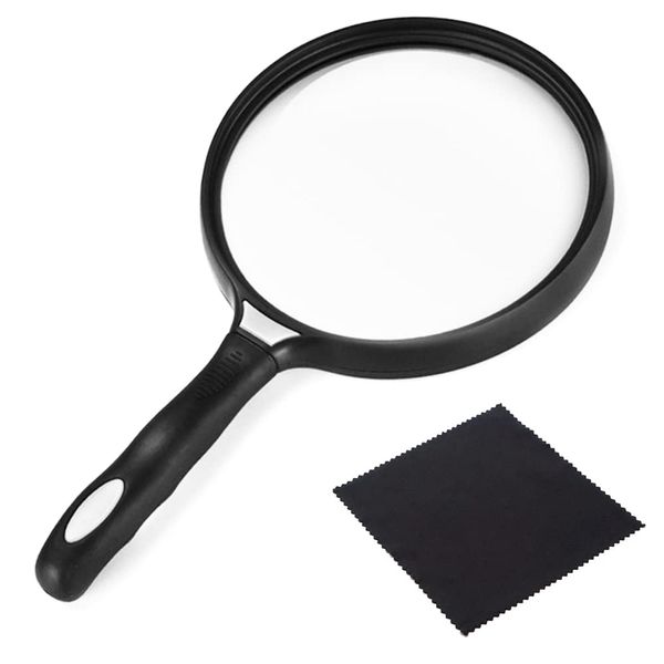 HIRAISM Big Loupe Magnifying Glass Large Handheld with Cleaning Cloth