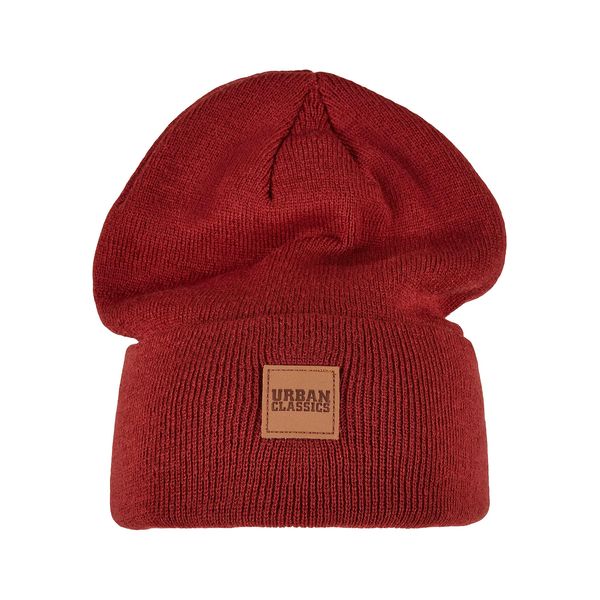 Urban Classics Synthetic Leatherpatch Long Beanie Hat, Burgundy, One Size