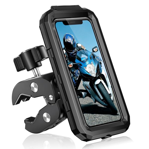 BTNEEU Mobile Phone Holder Motorcycle Waterproof Universal Bicycle Mobile Phone Holder Handlebar 360° Rotatable Scooter Smartphone Mobile Phone Holder Anti-Vibration Mobile Phone Holder Moped for