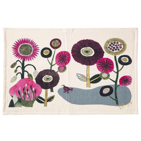 Kusunobashi Crest Weave Tea Towel morita MiW Flower and Dodo (Garden at That Time), Pink, Approx. 17.7 x 27.6 inches (45 x 70 cm), 1-69210-21-P