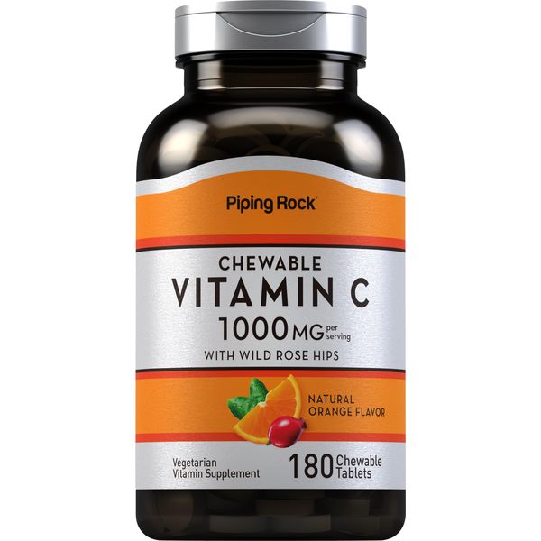 Piping Rock Vitamin C Chewable 1000mg | 180 Tablets | Orange Flavor | Vegetarian, Non-GMO, Gluten Free Supplement