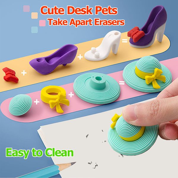 Animal Erasers Desk Pets for Kids Girls Pencil Erasers Puzzle Erasers Take Apart Eraser Toys for Christmas Birthday Party Gifts