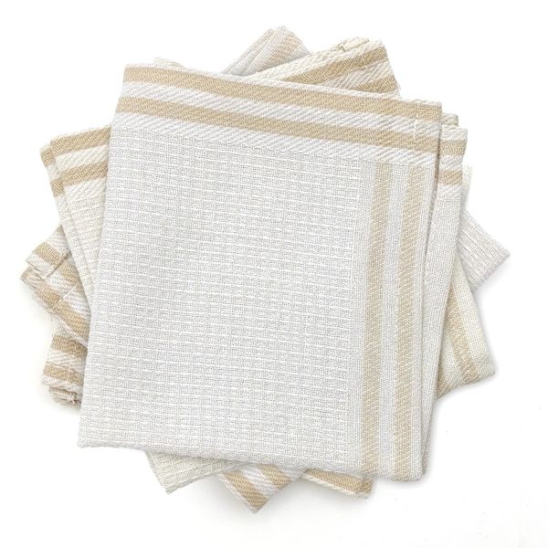 LivinEase Tea Towels- Cotton Blend Kitchen Tea Towels - 30 x 30 cm Pack of 6 Dish Cloth- Waffle weave tea towels for Kitchen (White-Brown)