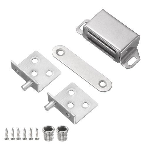 uxcell Pivot Hinge, 35 x 32 mm Heavy Duty Stainless Steel Concealed Shaft Door Hinges with Magnetic Catch and Bushing Kit for Furniture Cabinets Wood Doors, Silver