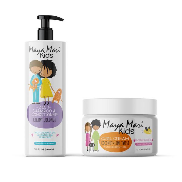 Maya Mari Kids Shampoo and Conditioner 2 in 1 and Curl Cream Set of Curly Hair Products for Kids, Toddlers, and Babies | Tear Free Shampoo, Sulfate Free, and Cruelty Free Haircare for Boys and Girls