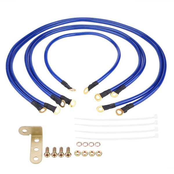 Qiilu Car Ground Wire,Universal 5-Point Auto Car Earth Cable System Ground Grounding Wire Kit