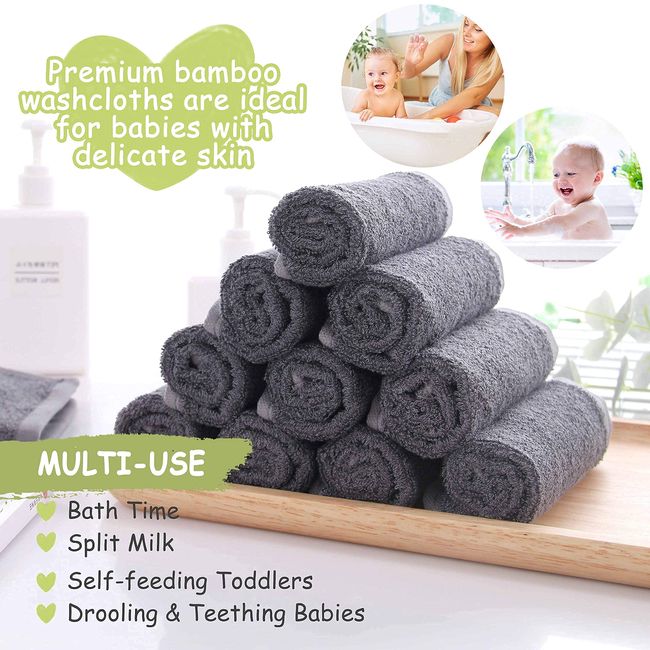 Bamboo Washcloths, Wash Cloths for Women Makeup Remover, Newborn Bath Face Towel, Natural Reusable Soft Absorbent Face Towels for Sensitive Skin 