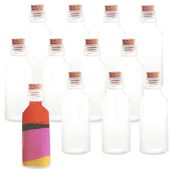 ArtCreativity Plastic Sand Art Bottles with Corks - Pack of 12-2oz Clear Containers for Sand Art, Message in a Bottle, Wedding Invitations, Fun Arts and Crafts Supplies for Kids - Sand not Included…