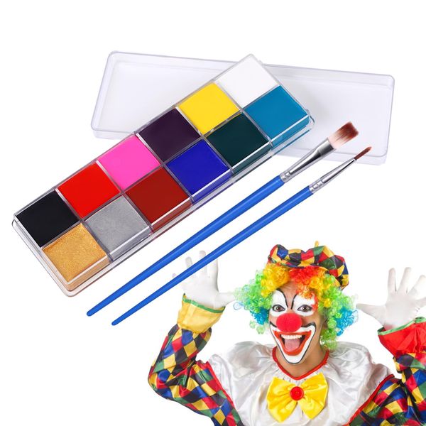 Gesichtsfarbe Body Painting Set mit 12 Farben Gesicht Body Painting Öl mit Bürste, Wasserlösliche Professionelle Face Painting Palette Körperbemalung für Halloween Weihnachten Ostern Karneval