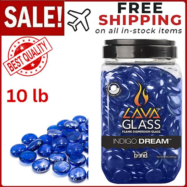 Blue Fire Pit Glass Beads Premium Fireplace Round Reflective Rocks Drops 10 lb