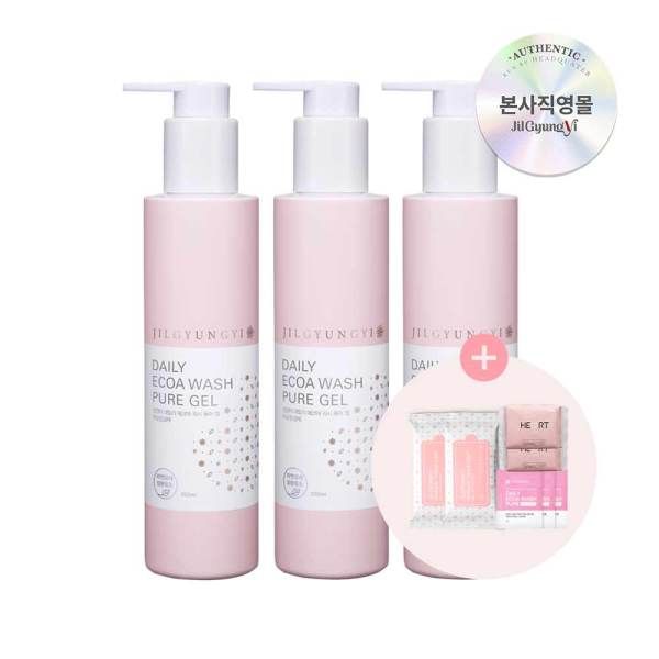 [Plantain] Feminine Cleanser Pure Gel 200ml x 3 + Feminine Tissue x 2 + Medium Size x 2 + Gel Pouch x 3