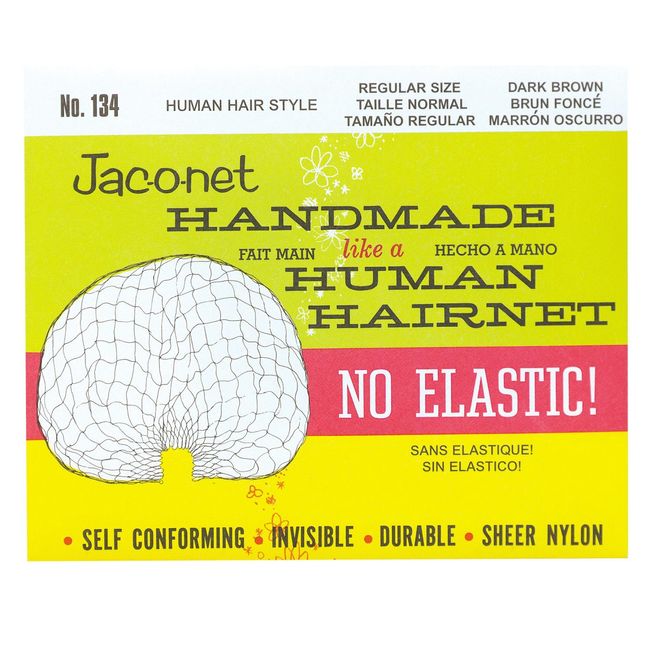 Hair Net Jac-O-Net Handmade No Elastic Regular Size, Dark Brown,1 Net Per Pack [1 Pack]