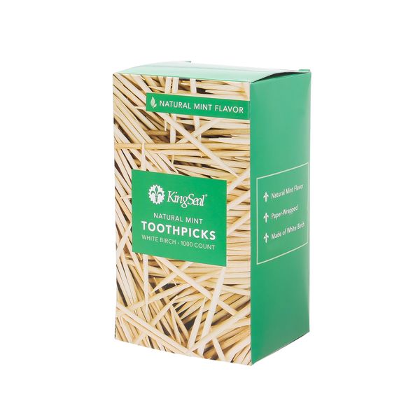 KingSeal Individually Paper Wrapped MINT Flavored Birch Toothpicks, Eco-Friendly and Compostable, 2.5", Bulk Pack - 4 Boxes of 1000 Per Box (4,000 Count)