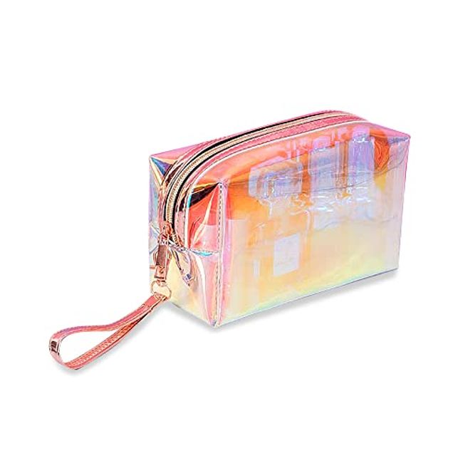 Makeup Bags with Zipper Travel Cosmetic Bags Iridescent Makeup Pouches with  Wrist Loop - black