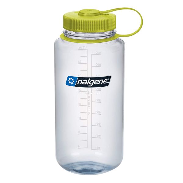 Nalgene Tritan Wide Mouth BPA-Free Water Bottle, Clear w/ Green Cap, 32-Ounces