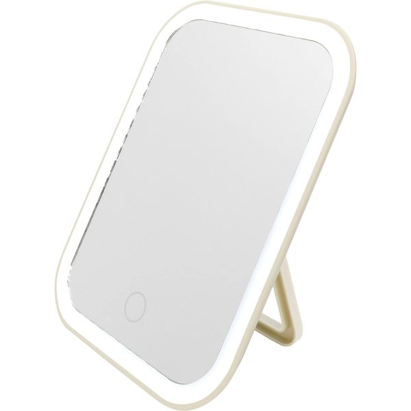 ufurl MEBL-137BG Tabletop Hand Mirror, Compact, Standing Mirror, Dimmable, Light Included, Beige