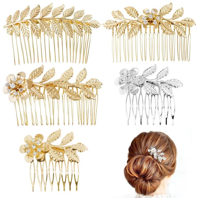 Braut Hochzeit Haarkamm Haarschmuck,5 Stück Kristall Blatt Haar Seitenkamm Haarteil Pins Blume Kristall Haarspange Blume Haarkamm Clips für Hochzeit Brautjungfer Frau Mädchen Mutter Geschenk