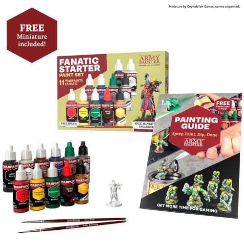 The Army Painter, Warpaints Fanatic Starter Set Combo, 11 x 18 ml Model Making Acrylic Colours Including 2 Metallics, 1 Wash, 2 Brushes and 1 Tabletop Figures - Model Building Colours for Wargames
