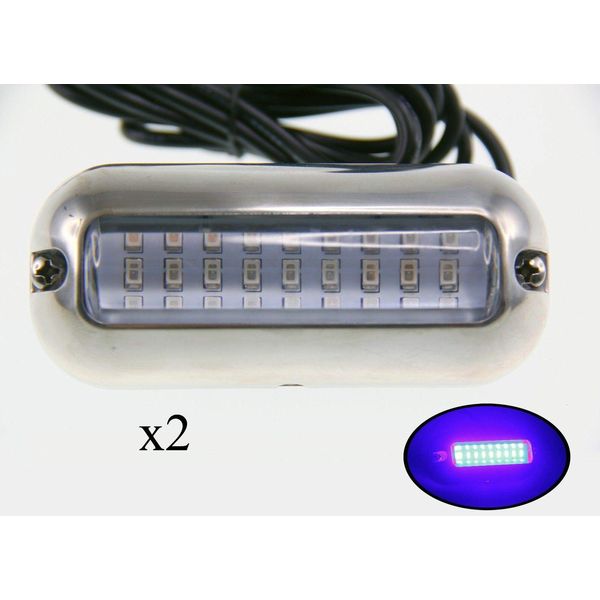 Pactrade Marine 2PCS Pontoon Boat Blue 27 LED Underwater Light S.S 316 Housing