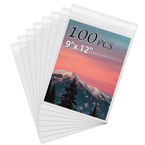 Somime Acid-Free Picture Sleeves, 100Pack Crystal Clear Storage Bags for 9x12 Art Prints, Pictures, Photos, Frame Mats (Bag Size: 9 1/4" x 12 3/8")