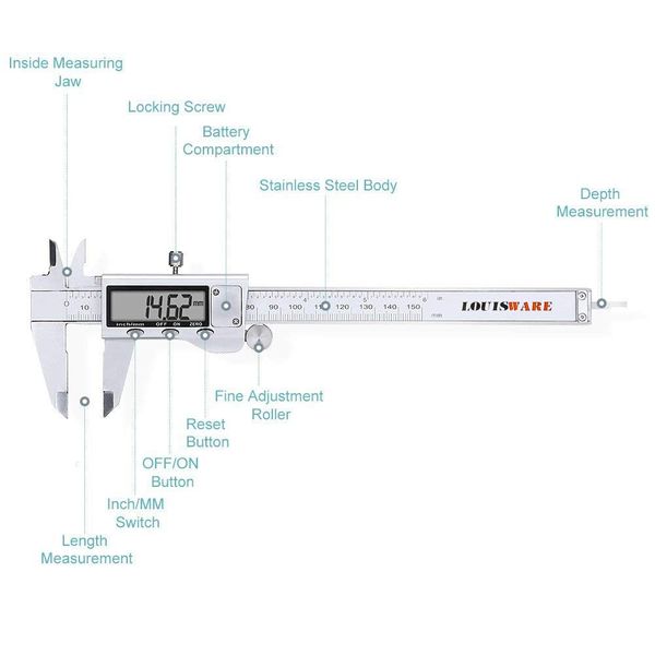 Digital Caliper Measuring Tool, Stainless Steel Vernier Caliper Digital Micrometer with Large LCD Screen, 6 Inch Caliper Tool for DIY/Household, Auto-Off Feature, Inch and Millimeter Conversion