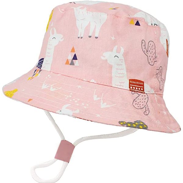 XYIYI Little Kids Pink Alpaca Bucket Hat Adjustable Sun Hats Breathable Beach Hat for 2-4 Years Old Boys Girls