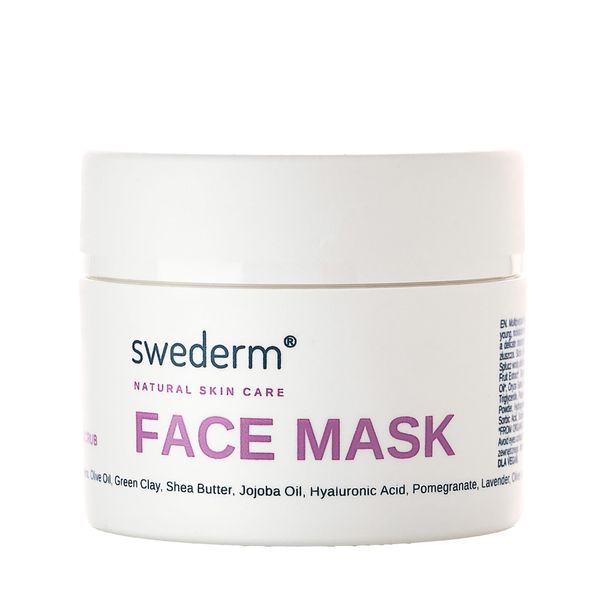 swederm FACE MASK 4in1 Gesichtsmaske Feuchtigkeitspendende Maske Für Gesicht Mit Hyaluronsäure Reinigende Grüne Tonerde-Maske Gesichtspflege Für Trockene Fette Haut Feuchtigkeit Reinigung 100 ml