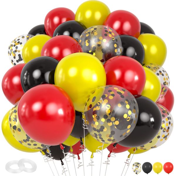 Red Black Yellow Balloons, Cartoon Balloons Black Yellow Confetti Party Balloons Decoration Easy Use Suitable for Themed Party Baby Shower Kids Birthday Holiday Parties