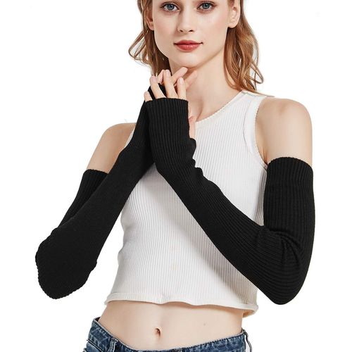 NOVAWO Wool Blend Warm Arm Warmers Super Soft Long Fingerless Gloves for Women