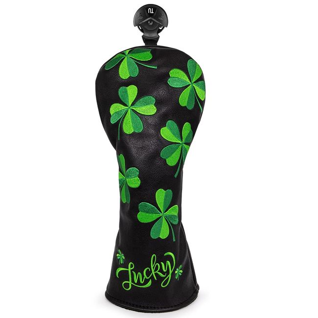 Golf Headcover Lucky Clover Golf Wood Cover Set Black Golf Driver Cover Fairway Utility Hybrid Headcover Aliennana Premium Embroidered Leather Black Fashion