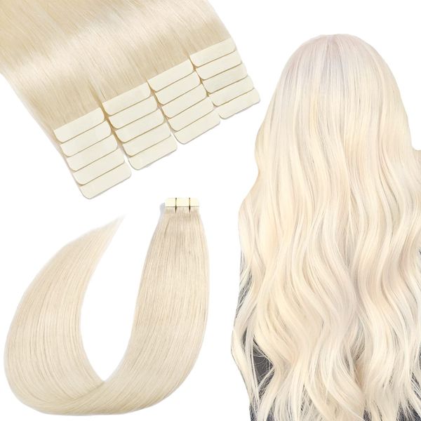 SURNEL Double Drawn Invisible Tape in Echthaar mit doppelseitigem Band Extensions Soft Remy Echthaar Farbe 60 Platinum Blonde 20 Zoll 50 Gramm 20 Stück No Shedding No Tangle (tape#60-50cm)