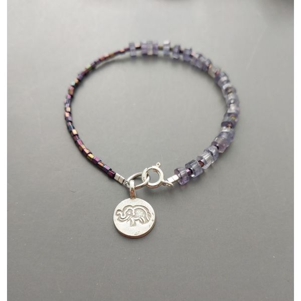 Wealth + Healing Silver Elephant &amp; Iolite &amp; Bead Bracelet