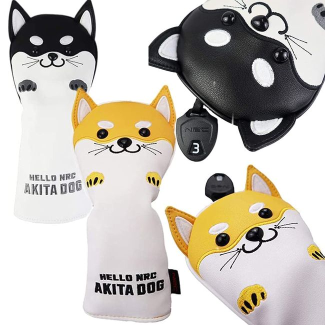 Golf Headcover for Wood FW Driver 440cc 460cc DR Utility UT Waterproof Akita Inu Single Item (Black for Akita Inu Driver)