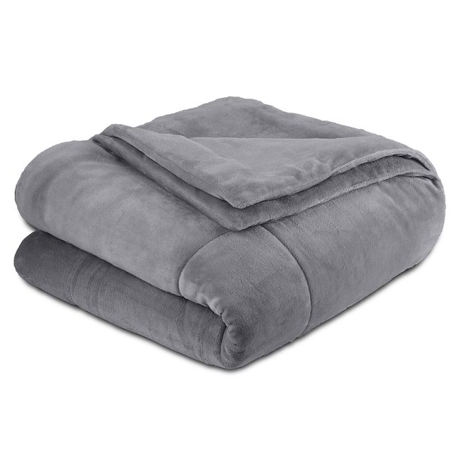Vellux 1B07191 Plush Lux Warm Blanket Luxury Solid Pet Friendly Bed and Couch Blankets King Size Blanket, King, Grey