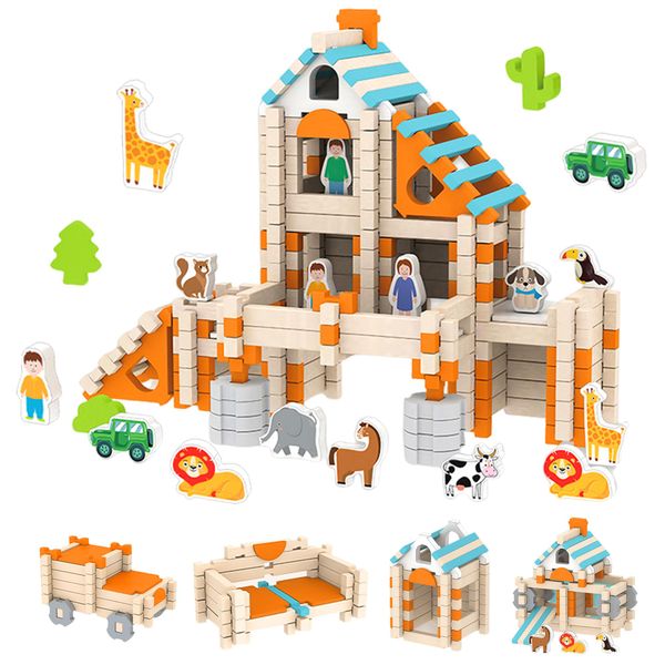 VigorFun Wooden Building Blocks Set, 118 PCS Joinery Construction Toys for Kids, STEM Learning and Fine Motor Skills Development for Ages 3-6, for Boys and Girls