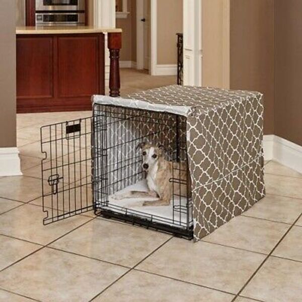 Midwest Dog Crate Cover, Privacy Dog Crate 36-Inch Brown Geometric Pattern