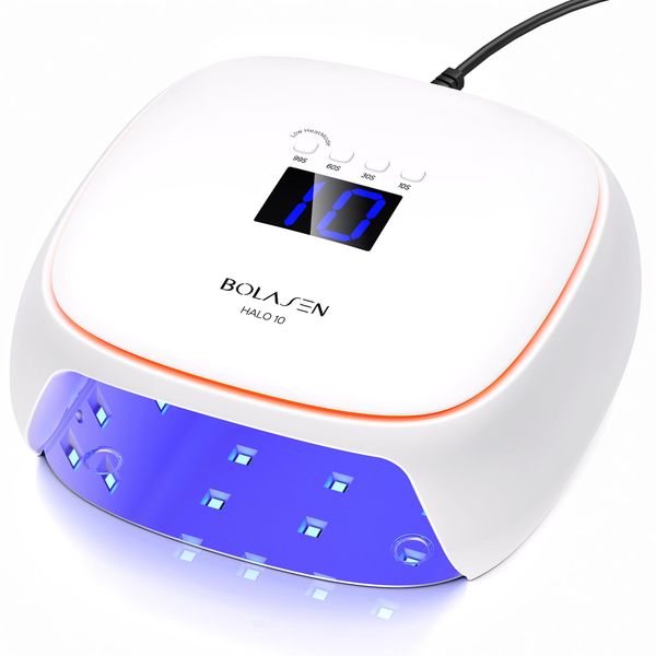 BOLASEN LED Nail Lamp - 60W Gel Nail Light with Ceramic Technology, No UV Skin Damage, Professional Nail Dryer for Gel Nail Polish, Quick Dry Curing Lamp with Metal Base & Atmosphere Light, Halo 10