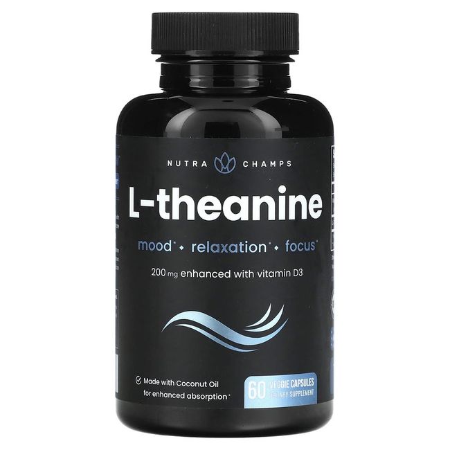 Nutra Champs Theanine L-Theanine 200mg 60 Vegetarian Capsules, 1 EA, 60 Tablets