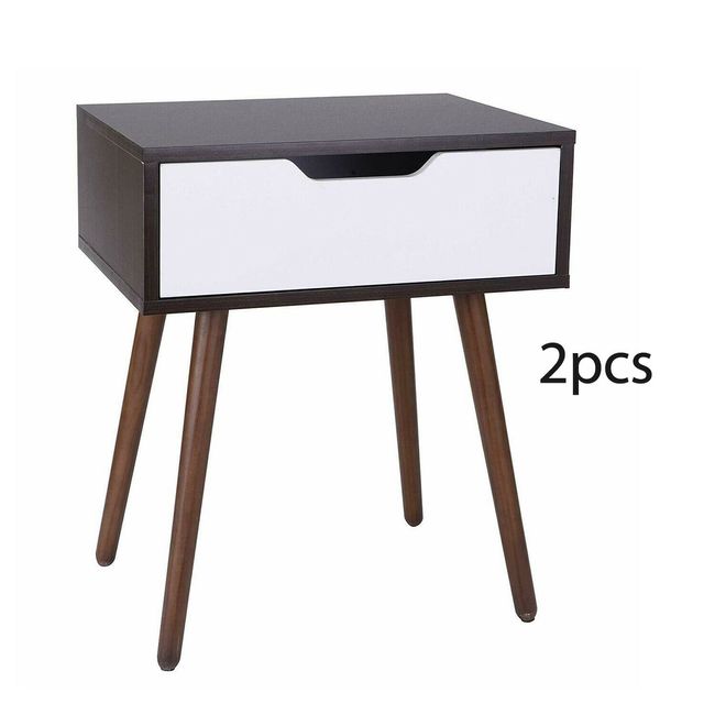 2 Pack Wooden Side End Table w/Drawer for Small Space, Living Room, Bedroom